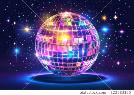 Colorful disco ball with sparkling lights Colorful disco ball with sparkling lights 122983390