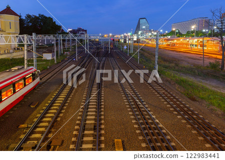 Railway Tracks at Dusk in Poznan, Poland 122983441