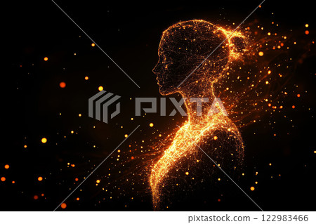 Glowing digital person made of light particles... - Stock Illustration ...