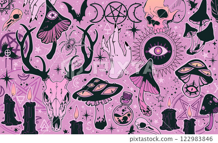 Vector illustration with various witchcraft and ritual elements 122983846