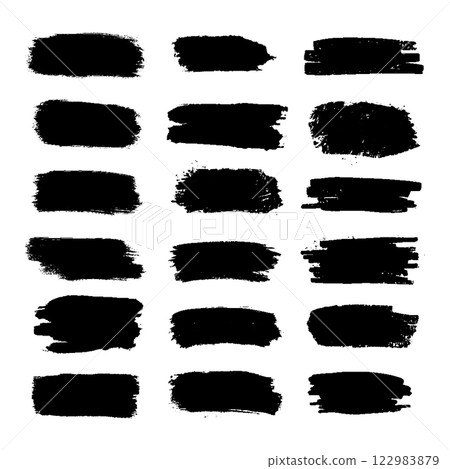 Set of hand-painted brush strokes in black ink. Perfect for digital design, branding, and artistic projects. 122983879