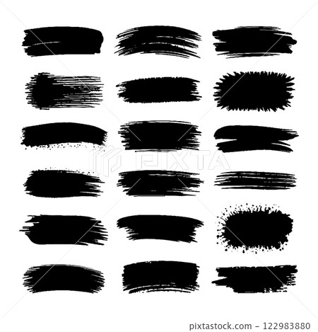 Set of hand-painted brush strokes in black ink. Perfect for digital design, branding, and artistic projects. 122983880