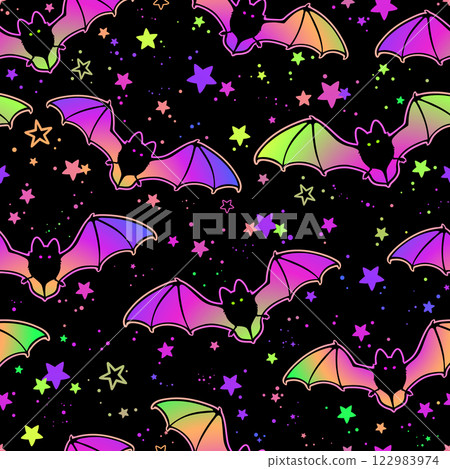 Seamless vector pattern of colorful flying bats 122983974