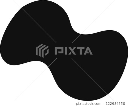Smooth, curved, and irregular black shape creates a sense of fluidity and dynamism against a clean white backdrop, suitable for various design applications 122984358