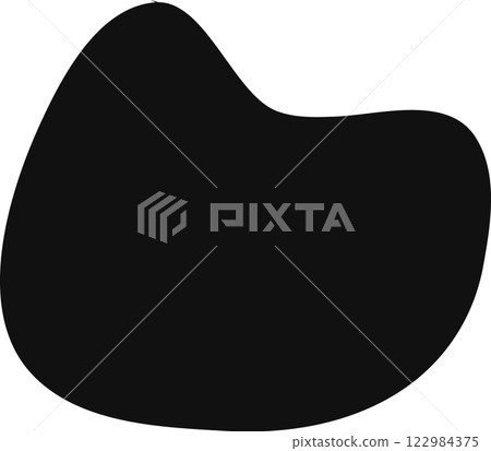 Smooth, rounded, black organic blob shape with a curved top and a slightly wider base, creating a simple yet dynamic abstract silhouette against a white background 122984375