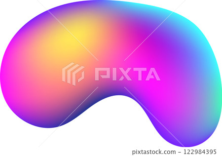 Colorful gradient smoothly transitioning through shades of pink, purple, yellow, and blue, creating a fluid abstract shape on a clean white background for vibrant design projects 122984395
