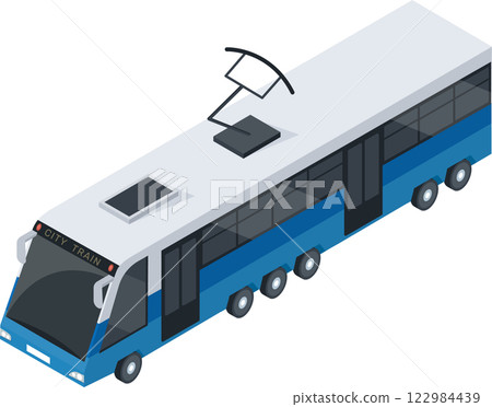 Isometric view featuring a modern electric city train navigating through an urban landscape, emphasizing the importance of sustainable public transportation in metropolitan areas 122984439