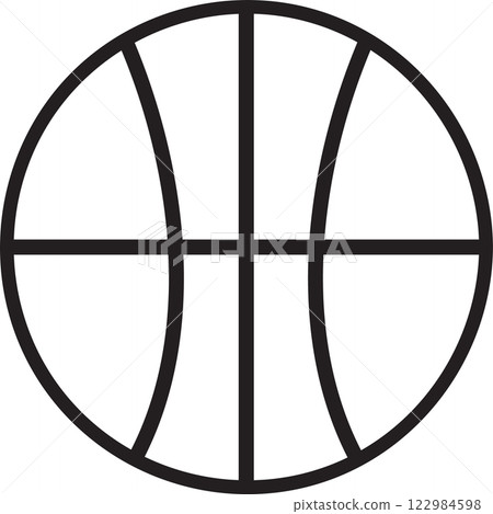 Simple black and white basketball ball icon representing sports, competition, and athleticism, perfect for logos, websites, and graphic design projects 122984598