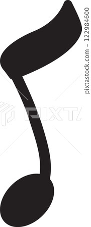 Simple black silhouette of an eighth note, representing rhythm, melody, and musical expression, evokes the essence of sound and the beauty of musical notation 122984600