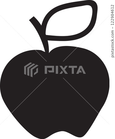 Simple black silhouette of an apple with stem and leaf, isolated on white background, ideal for healthy eating, fruit, and freshness concepts Simple black silhouette of an apple with stem and leaf, isolated on white background, ideal for healthy eating, fruit, and freshness concepts 122984612