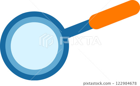 Minimalist vector illustration featuring a blue frying pan with an orange handle, symbolizing cooking, kitchenware, and the art of meal preparation in a clean, modern style Minimalist vector illustration featuring a blue frying pan with an orange handle, symbolizing cooking, kitchenware, and the art of meal preparation in a clean, modern style 122984678