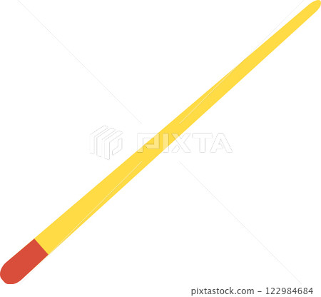 Simple vector illustration of a single matchstick lying diagonally with a red flammable tip on a white background, representing concepts of fire, ignition, and potential energy 122984684