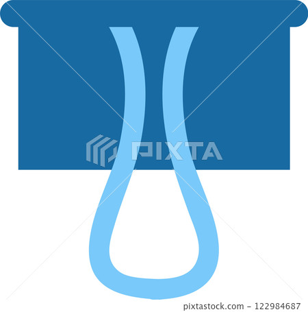 Minimalist vector illustration of a blue paperclip holding sheets of paper together, representing organization, paperwork, and office supplies 122984687
