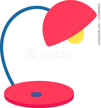 Stylish red desk lamp enhancing work efficiency by providing focused light, creating a visually appealing and productive workspace for studying, reading, or drawing 122984693