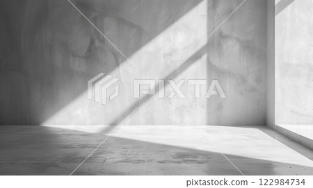 Minimalistic Concrete Room Interior with Natural Light and Shadows 122984734