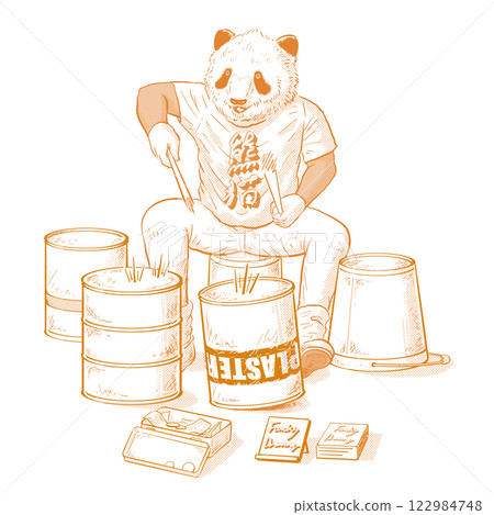 熊貓街頭鼓手的插圖,可用於網路、廣告、傳單和插圖 熊貓街頭鼓手的插圖,可用於網路、廣告、傳單和插圖 122984748