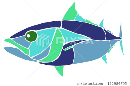 漂亮的彩色玻璃剪紙插圖,描繪了沒有關節的鹹水魚鰹魚 漂亮的彩色玻璃剪紙插圖,描繪了沒有關節的鹹水魚鰹魚 122984795