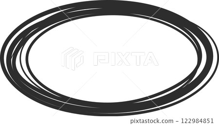 Hand drawn oval shape featuring multiple overlapping black marker lines, creating a decorative frame with ample copy space, isolated against a clean white background 122984851
