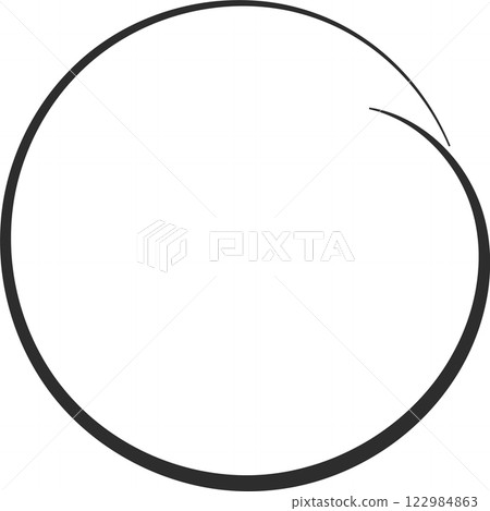 Simple, hand drawn circle with a slightly overlapping line segment, hinting at a spiral or cyclical process on a clean white background, ideal for minimalist designs and conceptual illustrations 122984863
