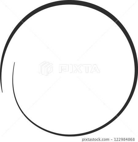 Simple graphic featuring an incomplete circle with two curved lines extending from its edge, representing loading or a cyclical process in a modern, minimal design 122984868
