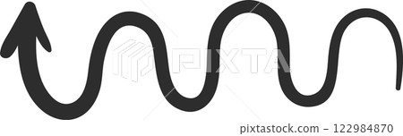 Wavy arrow pointing upwards representing a difficult and tortuous path towards a goal, symbolizing challenge, resilience, and the nonlinear nature of progress 122984870