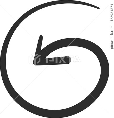 Hand drawn circular arrow pointing downward, creating a complete loop, representing concepts of return, undoing actions, or illustrating a cyclical process in motion 122984874