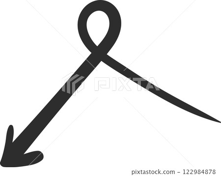 Hand drawn arrow featuring a loop at the top, pointing down and to the left, effectively conveying direction and movement in a visually captivating manner Hand drawn arrow featuring a loop at the top, pointing down and to the left, effectively conveying direction and movement in a visually captivating manner 122984878