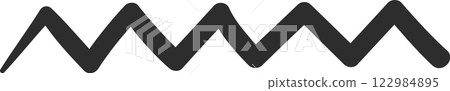 Simple horizontal seamless repeating zig zag pattern with rounded corners creating a wavy line effect, ideal for backgrounds, textiles or decorative elements 122984895