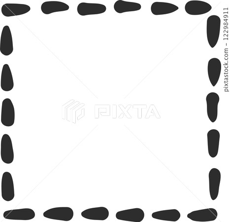 Simple square frame made of small black irregular shapes forming a dotted line, isolated on a white background, ideal for adding a touch of simplicity to projects Simple square frame made of small black irregular shapes forming a dotted line, isolated on a white background, ideal for adding a touch of simplicity to projects 122984911