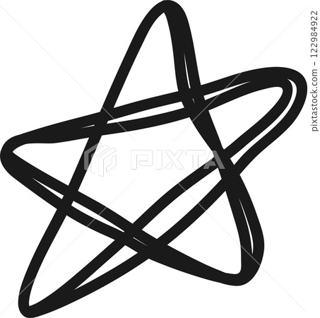 Simple, hand drawn five pointed star with a double outline, conveying concepts of quality, excellence, achievement, and positive feedback, suitable for various design and educational purposes 122984922