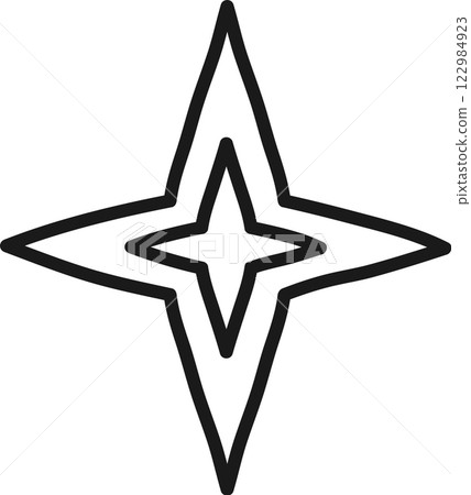 Minimalist illustration featuring a four pointed star with a double outline, creating a sense of depth and radiance, symbolizing hope, guidance, or achievement 122984923