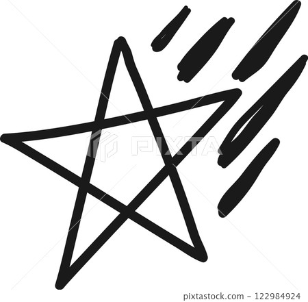 Simple, hand drawn five pointed star is depicted with dynamic speed lines, conveying a sense of motion and progress, ideal for representing concepts of success, achievement, and rapid advancement Simple, hand drawn five pointed star is depicted with dynamic speed lines, conveying a sense of motion and progress, ideal for representing concepts of success, achievement, and rapid advancement 122984924