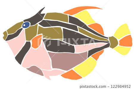 漂亮的彩色玻璃剪紙插圖，描繪了一條無關節的鹹水魚、鯔魚 122984952