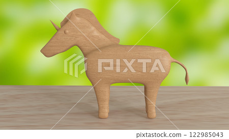 The Wood Unicorn on Table for Business concept 3d Rendering. 122985043