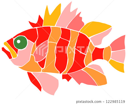 A lovely stained glass style cut-out illustration of a saltwater fish, sea bream, without joints A lovely stained glass style cut-out illustration of a saltwater fish, sea bream, without joints 122985119
