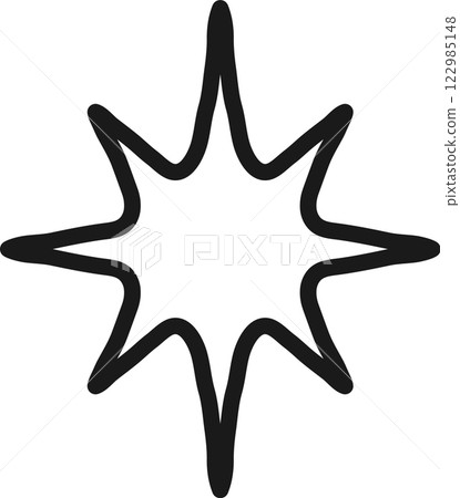 Simple, hand drawn eight pointed star radiating light and energy, isolated on white, perfect for designs related to christmas, hope, magic, and spirituality 122985148