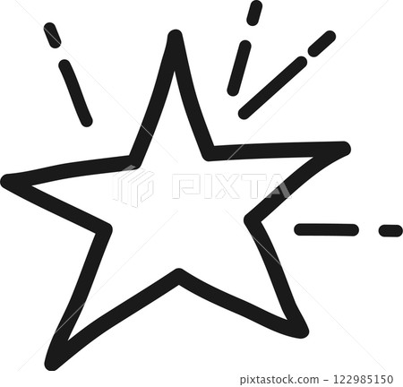Simple, hand drawn star with short lines emanating from its top, suggesting brightness or sparkle, isolated on a white background, creating a clean and minimalist design 122985150