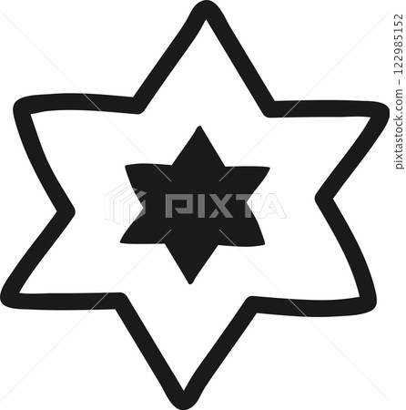 Hand drawn illustration featuring a prominent Star of David nestled within a larger star, symbolizing a strong connection to Jewish heritage, faith, and cultural identity 122985152