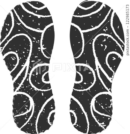 Shoe prints with curved lines create intricate traces on the ground, evoking a sense of journey and investigation, hinting at stories of movement and exploration 122985173
