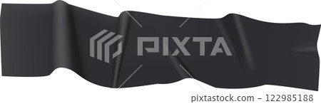 Black ribbon banner waving gracefully in the wind, isolated against a clean white background, serves as a versatile design element perfect for various advertising and marketing needs 122985188