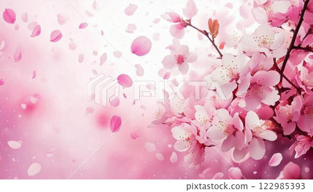 Background material with falling petals of cherry blossoms in full bloom - Admission, employment, cherry blossom viewing 122985393
