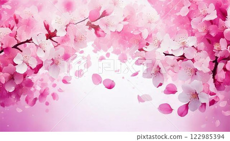Background material with falling petals of cherry blossoms in full bloom - Admission, employment, cherry blossom viewing 122985394