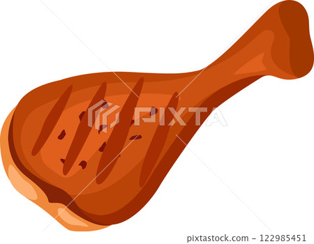 Deliciously grilled chicken leg, perfectly cooked and featuring enticing grill marks, waiting to be savored. Ideal for any meal, from casual lunches to festive celebrations 122985451