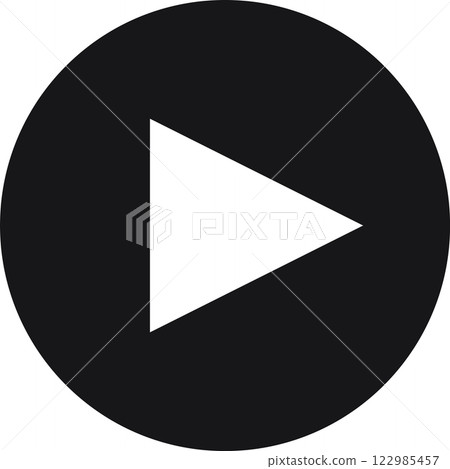Play button icon isolated on black circle, representing starting or resuming multimedia content, ideal for user interfaces and media players 122985457