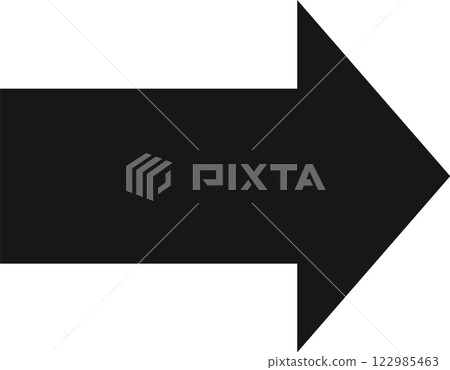 Simple black arrow pointing right on a clean white background, symbolizing direction, progress, and movement, effectively guiding viewers towards a path of advancement and success 122985463