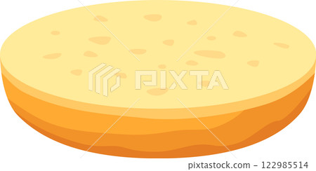 Round burger bun featuring a golden color and inviting texture, displayed from a top view against a white background. Perfectly suited for creating a delicious hamburger Round burger bun featuring a golden color and inviting texture, displayed from a top view against a white background. Perfectly suited for creating a delicious hamburger 122985514