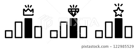 Simple bar graph and crown, diamond and star icon Simple bar graph and crown, diamond and star icon 122985529
