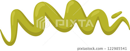 Thick yellow mustard is poured onto a white surface, creating a wavy, dynamic and appetizing pattern, perfect for adding a touch of flavor to any culinary creation Thick yellow mustard is poured onto a white surface, creating a wavy, dynamic and appetizing pattern, perfect for adding a touch of flavor to any culinary creation 122985541