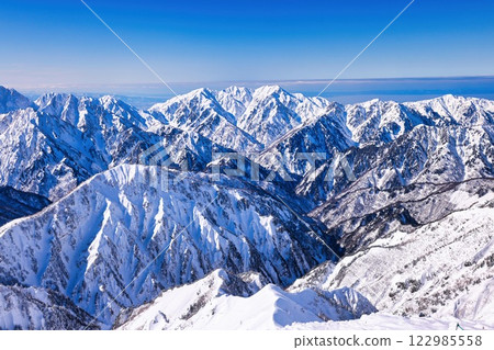北阿爾卑斯山白雪皚皚的立山山脈 北阿爾卑斯山白雪皚皚的立山山脈 122985558