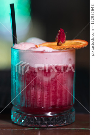 A beautiful bright cocktail. Restaurant, a glass 122985648